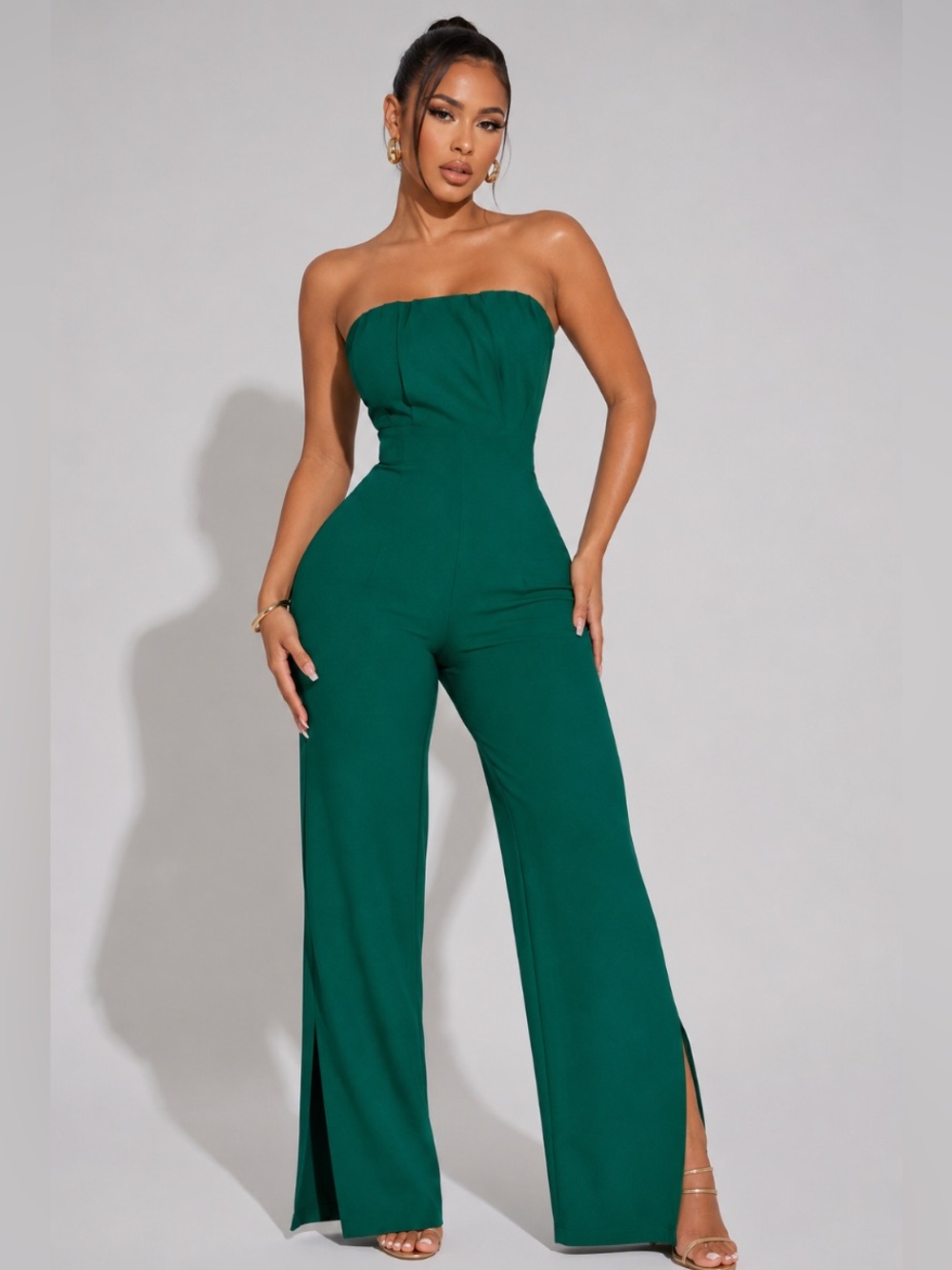 Fashion Nova • Strapless • Emerald Green • Wide-Leg • Jumpsuit • Small